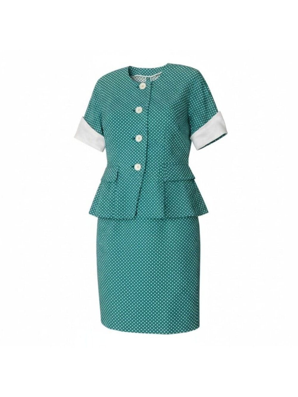 Dior Set Skirt Retro Polka Dot Collarless Jacket 9 Green